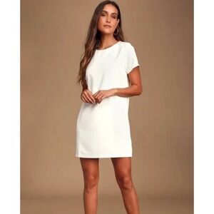 Lulus Dress‎ Womens Medium White Shift and Shout Mini Bridal Short Sleeve